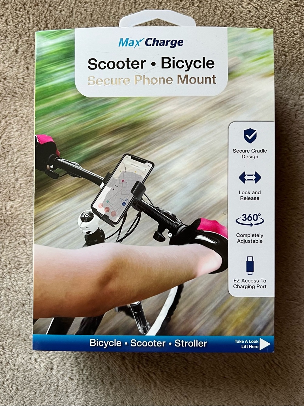 Rotatable Phone Holder Mount Universal for Bicycle Scooter Golf Cart Max Charge